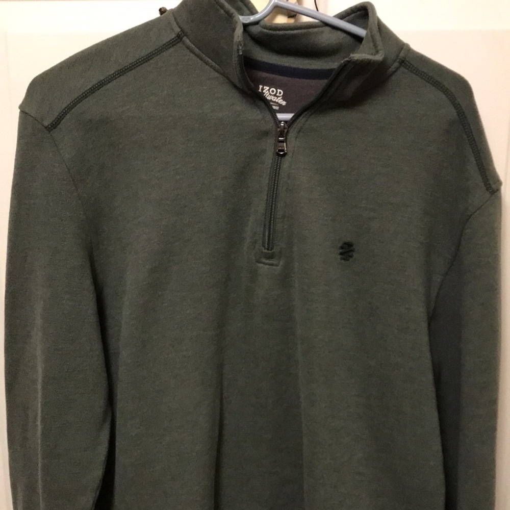 Izod Saltwater 1/4 zip Long Sleeve, Mossy Green, Fleece Shirt, Size Medium